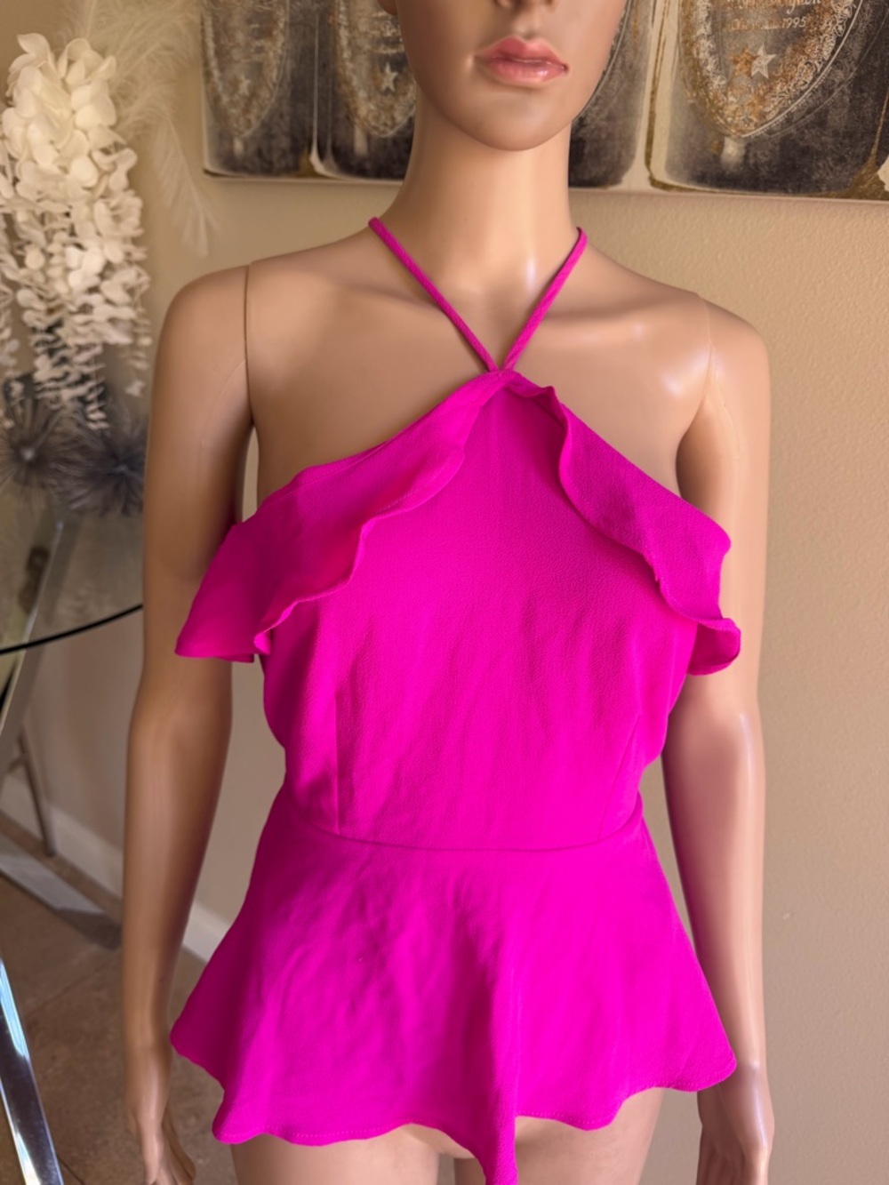 Monteau One-Shoulder Ruffle Romper in Bright Fuchsia